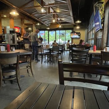 Interior of the Baha Burger Hoover location with booths and dining area.